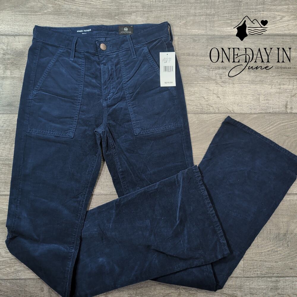 AG Adriano Goldschmied Angel Fatigue Corduroy Bootcut Pants Navy NWT Size 4 (27)